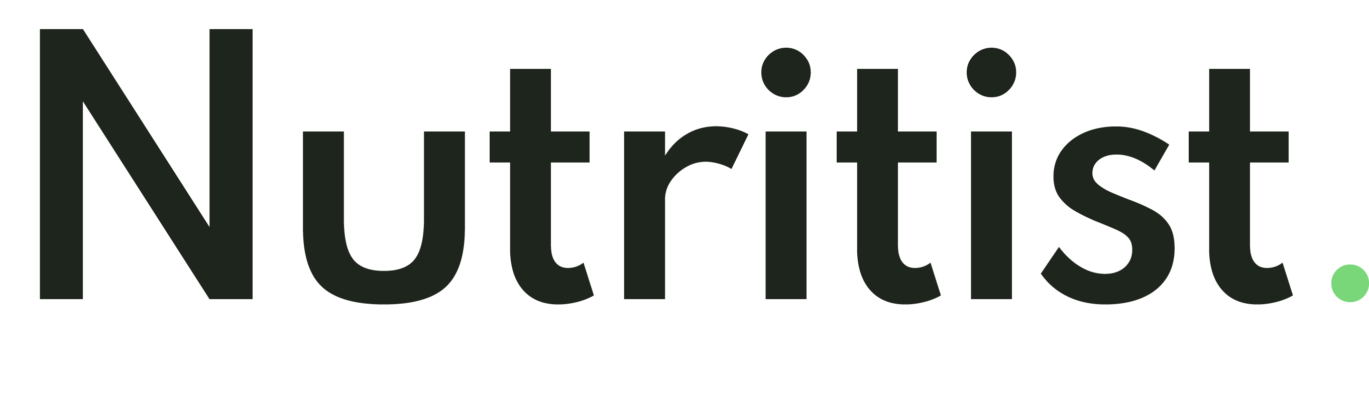 Logotipo con la palabra "Nutritist" en tipografía moderna de color negro y un punto verde al final.